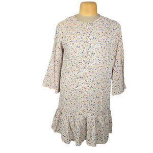 People Tree Women's‎ US 10 Pink Ditsy Floral Tencel Ruffle Bell Sleeve Dress